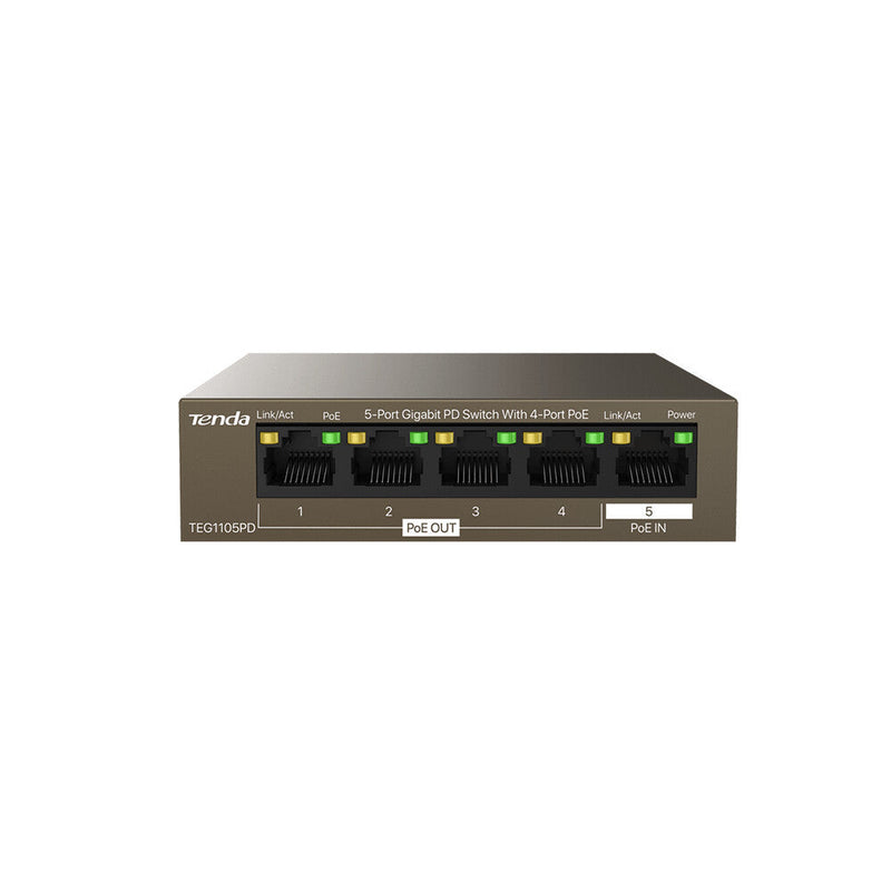 Tenda SWITCH BUSINESS TEG1105PD - 5P Gigabit Desktop PD With 4P PoE Gbps data transm- PSE & PD- Prot Fulm 6kV- PoE Relay