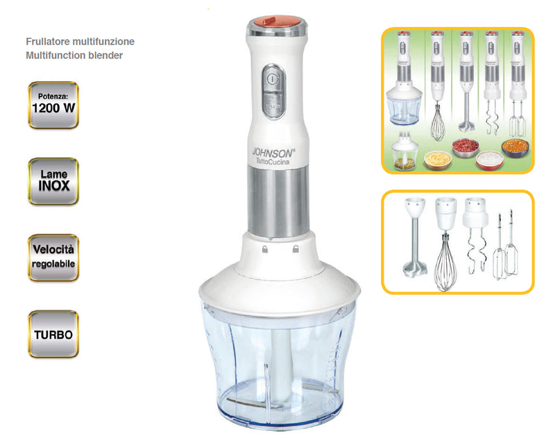 Frullatore Multifunzione 5 in 1 1200W Acciaio Inox Lavastoviglie Tritare Potenza