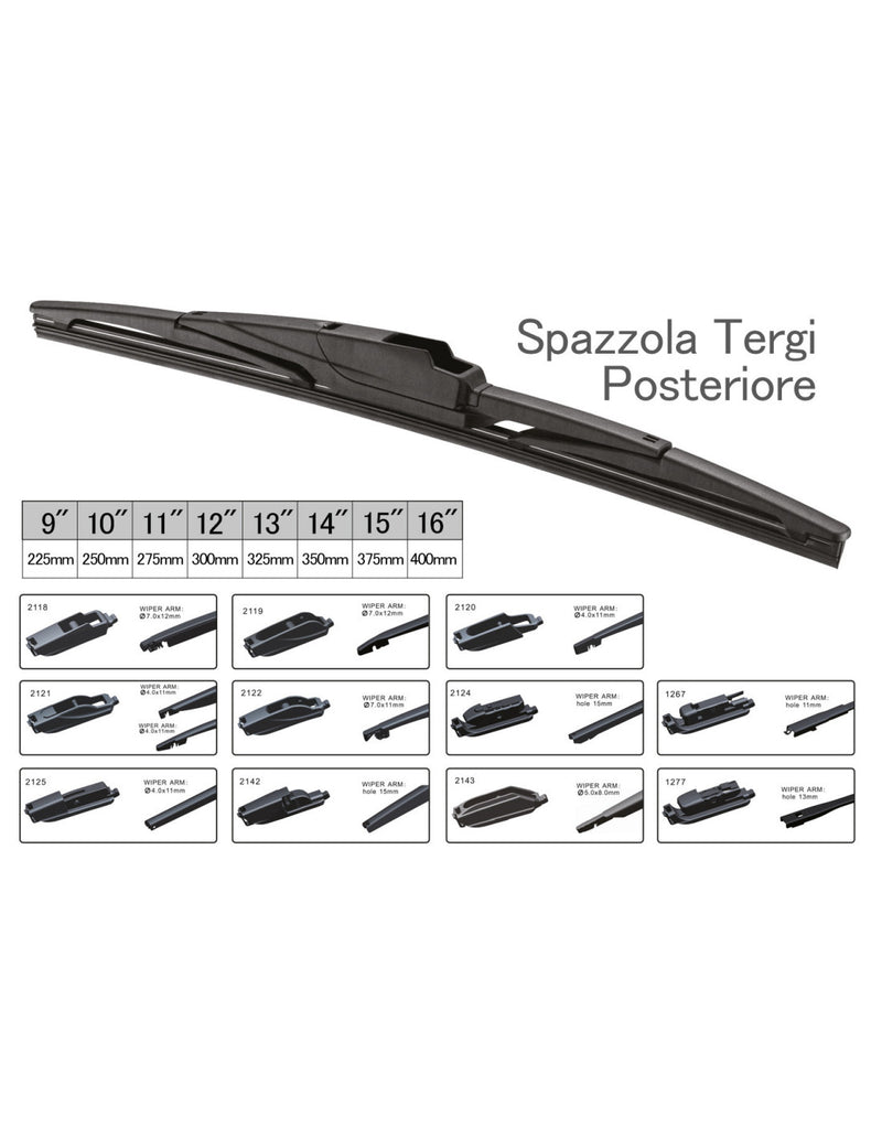 CARALL Spazzola Tergicristallo Posteriore Auto 14" 350mm 10 Raccordi Universale Multi Adattatori