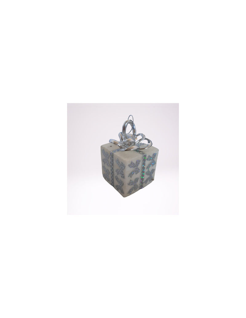 DECORAZIONE ALBERO CONF 6 PZ PACCHETTO REGALO GLITTER ARGENTO 6X6 CM