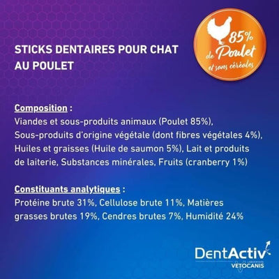 DentActiv - 10 Stick - VETOCANIS - Igiene orale al pollo per gatti
