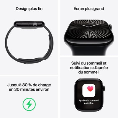 Apple Watch Series 10 GPS - 42 mm - Cassa in alluminio Jet Black - Cinturino Sport nero - M/L