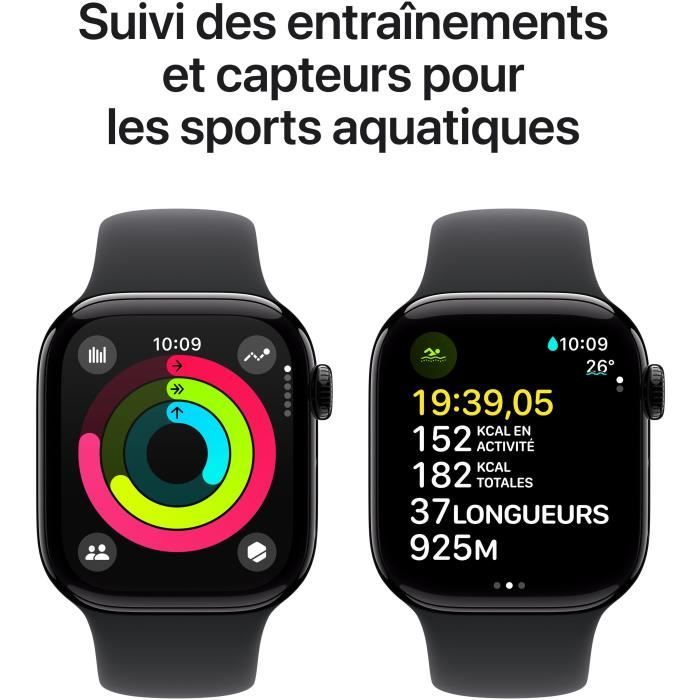 Apple Watch Series 10 GPS - 42 mm - Cassa in alluminio Jet Black - Bracciale sportivo nero - S/M