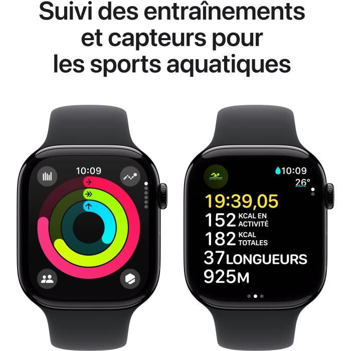 Apple Watch Series 10 GPS - 46 mm - Cassa in alluminio Jet Black - Cinturino Sport nero - S/M