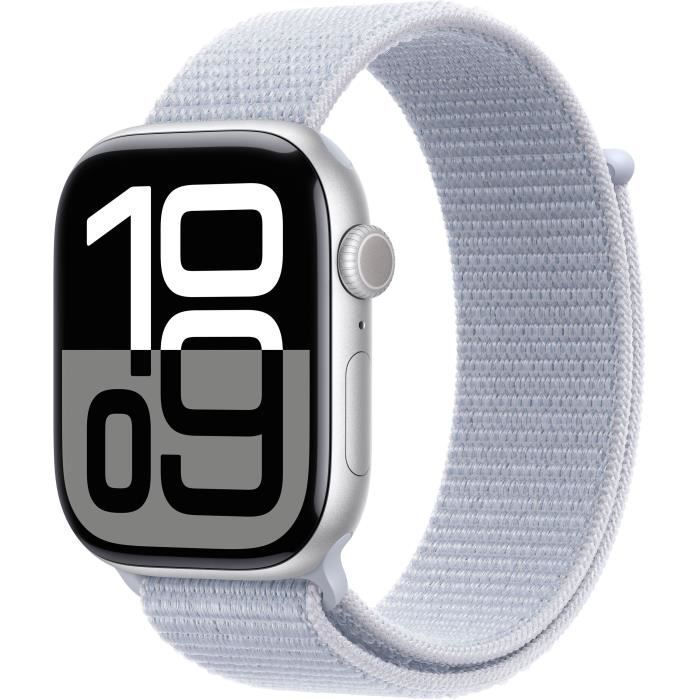 Apple Watch Series 10 GPS - 46 mm - Cassa in alluminio color argento - Cinturino Sport Loop blu nuvola