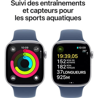 Apple Watch Series 10 GPS - 46 mm - Cassa in alluminio color argento - Cinturino Sport denim - S/M