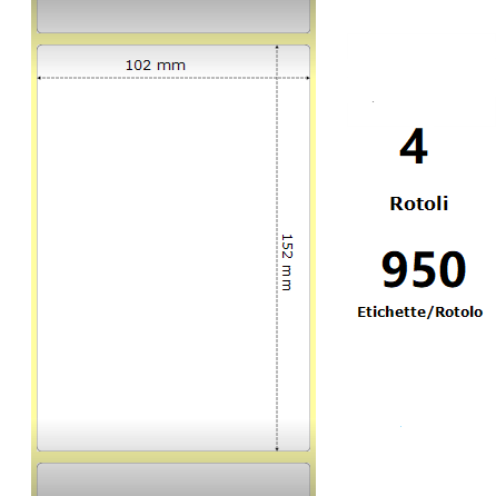 White 102x152mm,950 Et/Rotolo Z-2000D, 4x6x3 Core,circonferenza 173mm