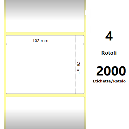 White 102x76mm, 2000 Et/Rotolo Z-1000D 4x3x 3 Core,circonferenza 178mm