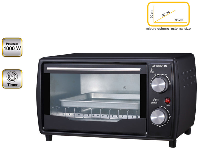 Forno Elettrico Compatto X12 Griglia Cuoci Tosta 1000W Timer 30 Minuti Display