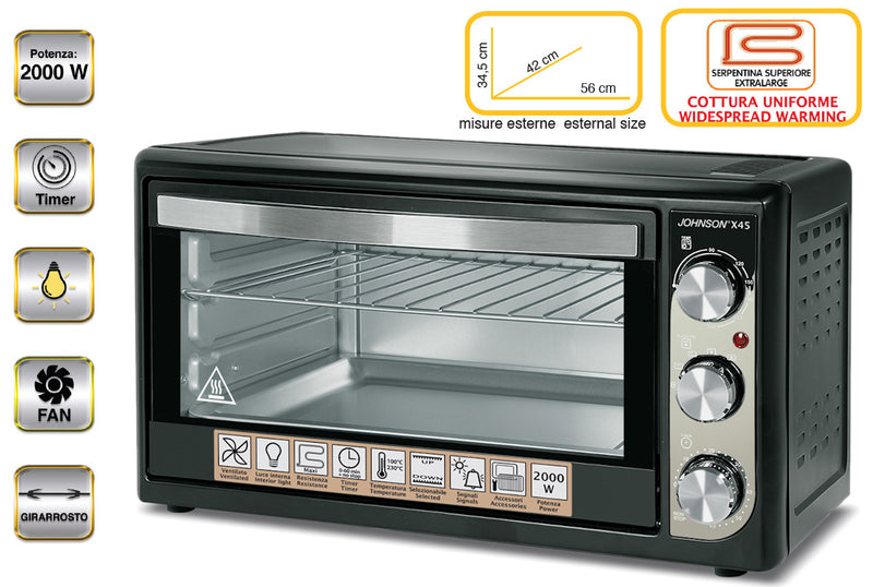 Forno Elettrico Multifunzione X45 2000W 45L Ventilato Timer 60 Minuti