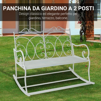 Panchina a Dondolo da Esterno, Dondolo 2 Posti Biposto da Giardino stile Shabby in Metallo 103 x 74.5 x 88cm, Bianco