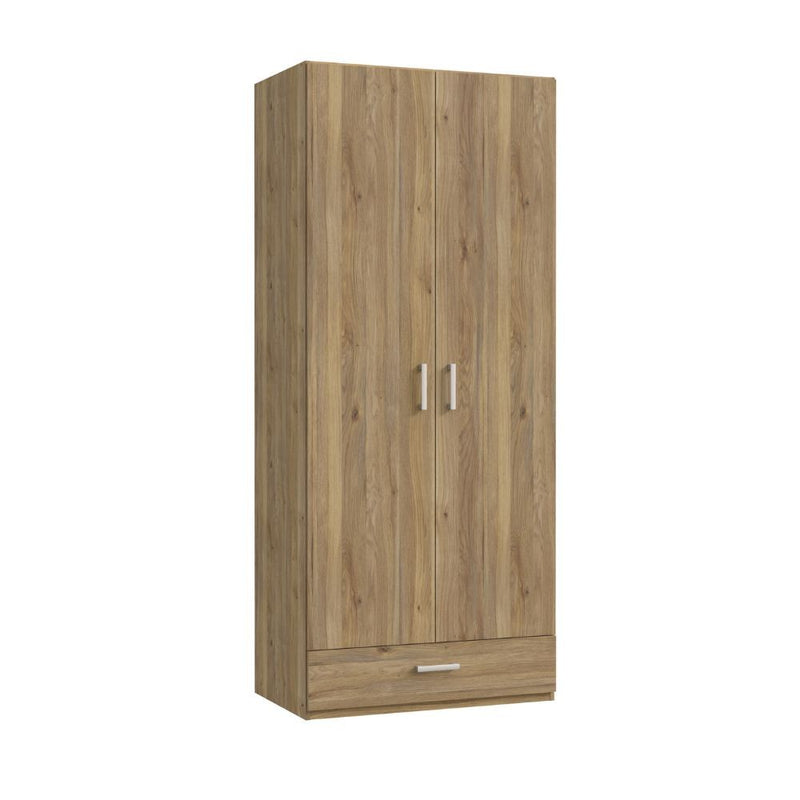 Armadio Arcadia 2 ante battenti e un cassetto colore rovere medio