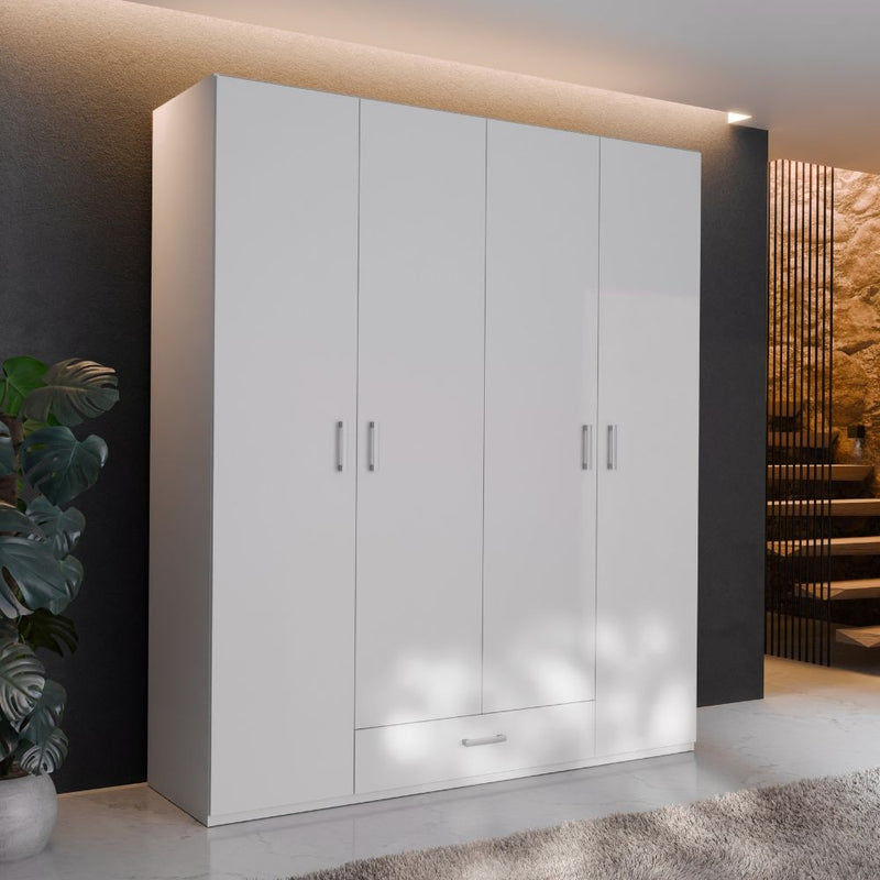 Armadio Arcadia 4 ante battenti e un cassetto colore bianco