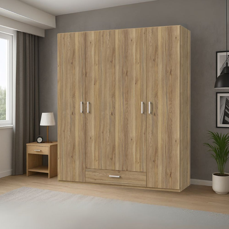 Armadio Arcadia 4 ante battenti e un cassetto colore rovere medio