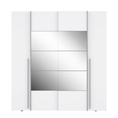 Armadio Callia 2 ante battenti bianco e 2 ante scorrevoli con specchio 200.1x61.2xH210.5 cm.