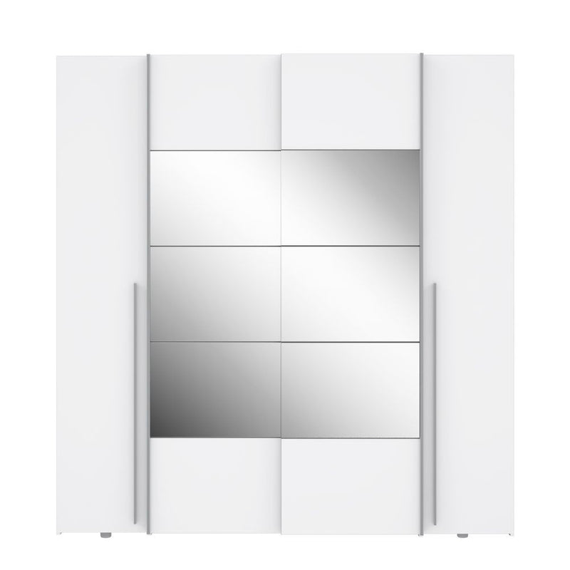 Armadio Callia 2 ante battenti bianco e 2 ante scorrevoli con specchio 200.1x61.2xH210.5 cm.