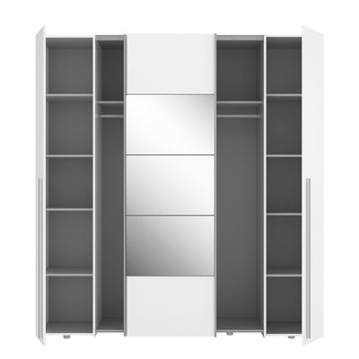 Armadio Callia 2 ante battenti bianco e 2 ante scorrevoli con specchio 200.1x61.2xH210.5 cm.