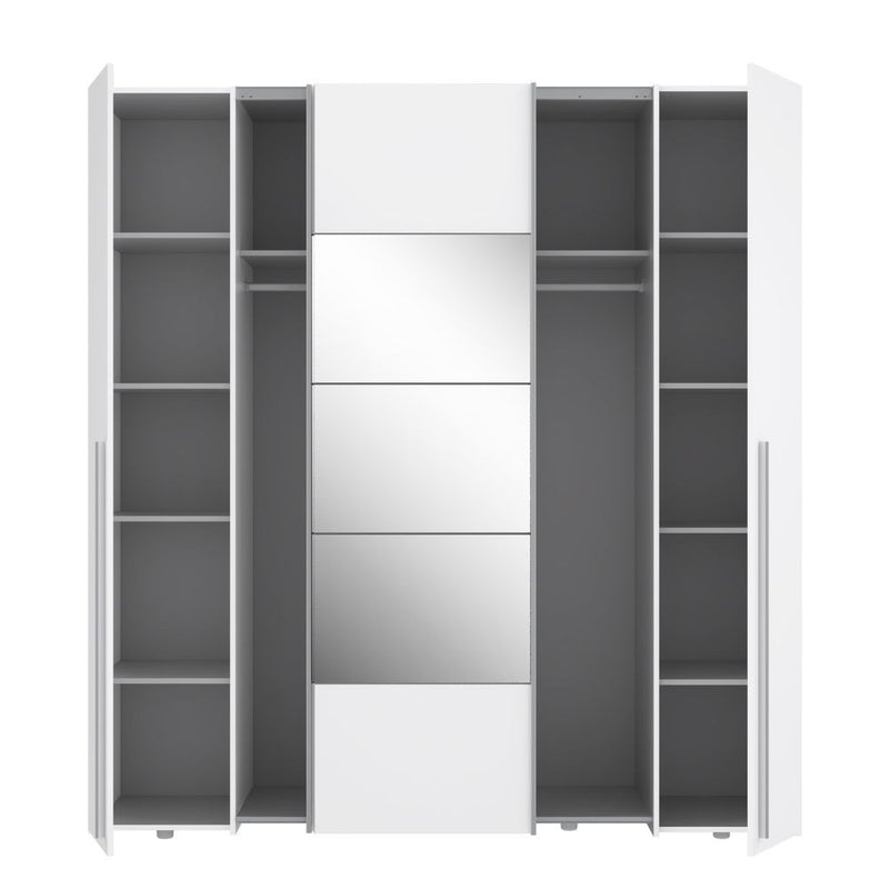 Armadio Callia 2 ante battenti bianco e 2 ante scorrevoli con specchio 200.1x61.2xH210.5 cm.