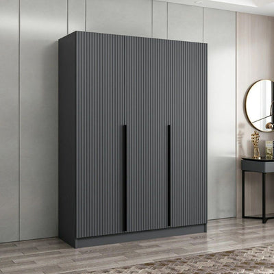 Armadio Kale 3 ante battenti colore antracite effetto cannettato