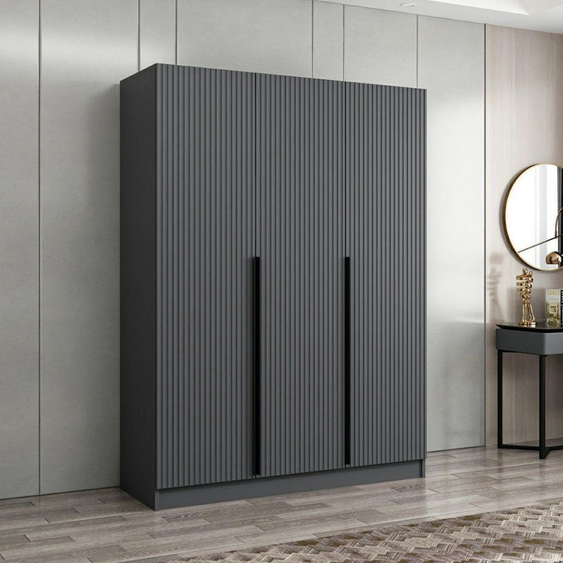 Armadio Kale 3 ante battenti colore antracite effetto cannettato