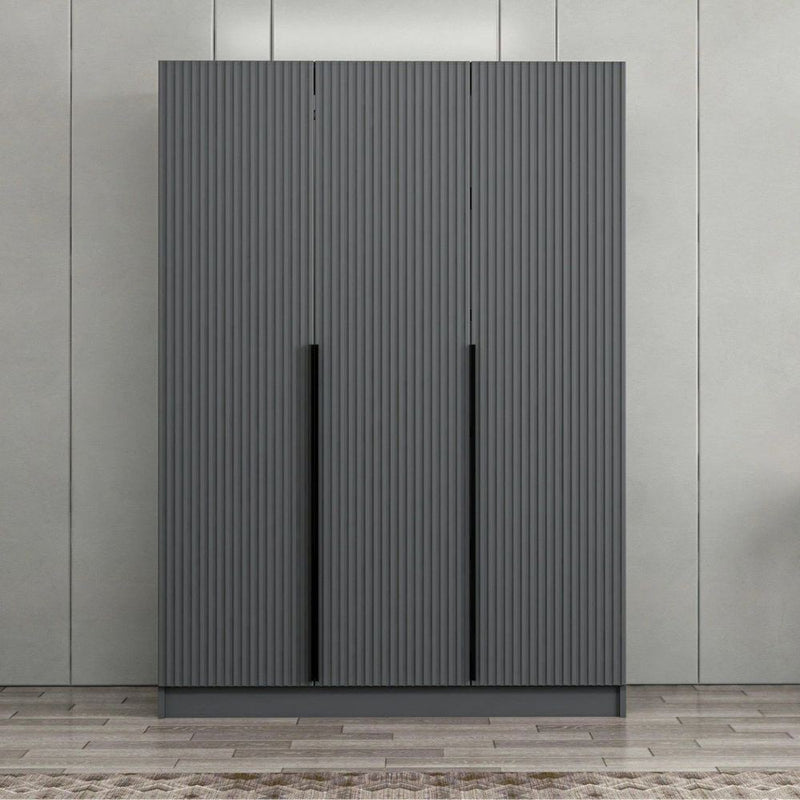 Armadio Kale 3 ante battenti colore antracite effetto cannettato