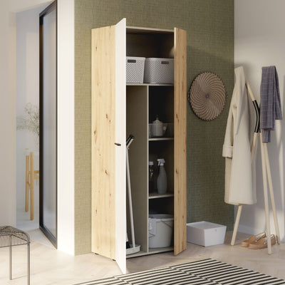 Armadio multiuso Teodoro 2 ante con portascope struttura rovere e 1 anta bianco