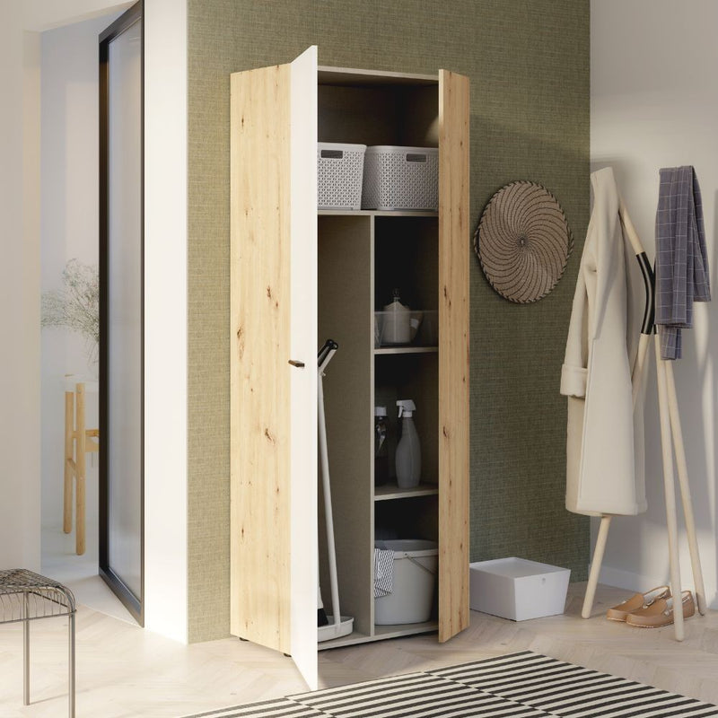 Armadio multiuso Teodoro 2 ante con portascope struttura rovere e 1 anta bianco