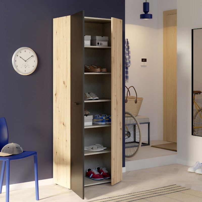 Armadio multiuso Teodoro 2 ante con ripiani struttura rovere e 1 anta nero