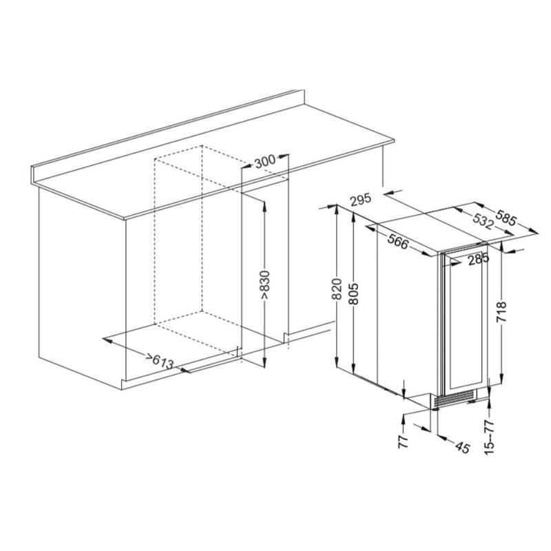 Cantinetta incasso ventilato DW20F1T con maniglia integrata 18 bottiglie colore nero classe G
