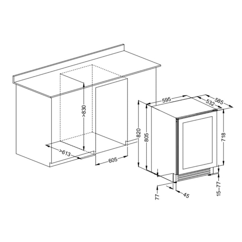 Cantinetta incasso ventilato DW46G2T con maglia esterna 46 bottiglie nero classe G