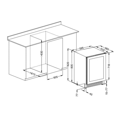 Cantinetta incasso ventilato DW51G1T con maniglia esterna 52 bottiglie nero classe G