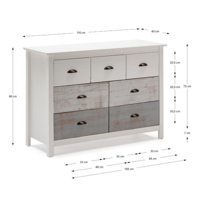 Comò Romantica 4 cassetti e 3 cassettini in legno massiccio multicolor