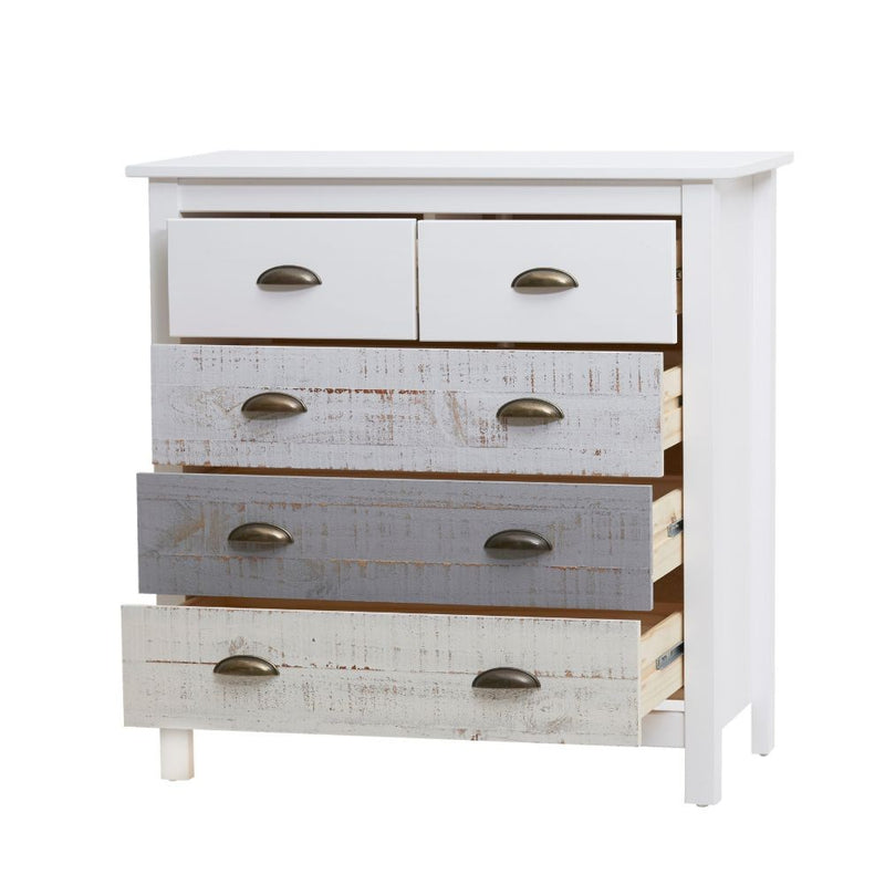 Comò Romantica con 3 cassettoni e 2 cassettini in legno massiccio multicolor