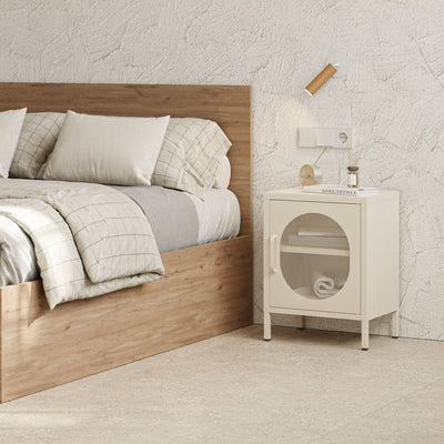 Comodino Diora in metallo con 1 anta colore crema