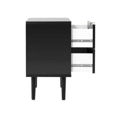 Comodino Vienna61A 2 cassetti nero con frontali effetto vimini