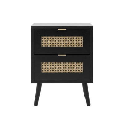 Comodino Vienna61A 2 cassetti nero con frontali effetto vimini