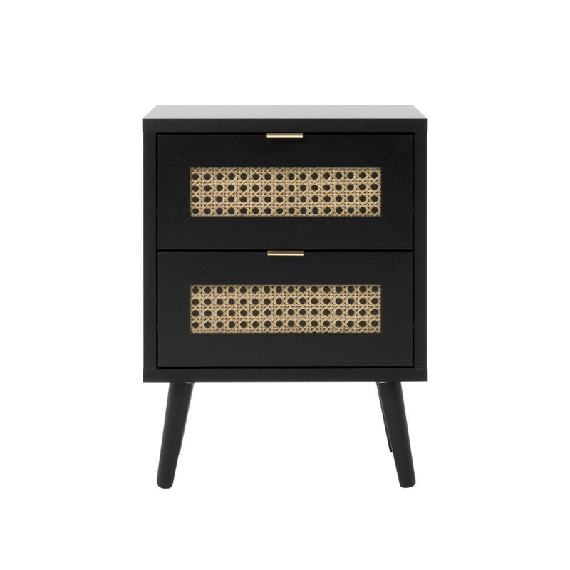 Comodino Vienna61A 2 cassetti nero con frontali effetto vimini