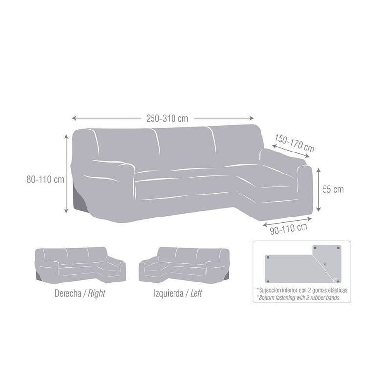 Copridivano Troya elastico penisola sinistra grigio bracciolo lungo 250/310