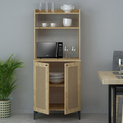 Credenza alta Zanne 2 ante e vani a giorno per forno microonde rovere