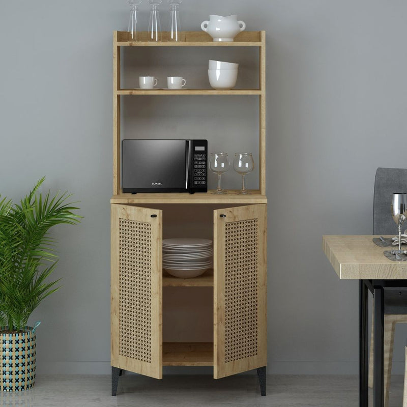 Credenza alta Zanne 2 ante e vani a giorno per forno microonde rovere