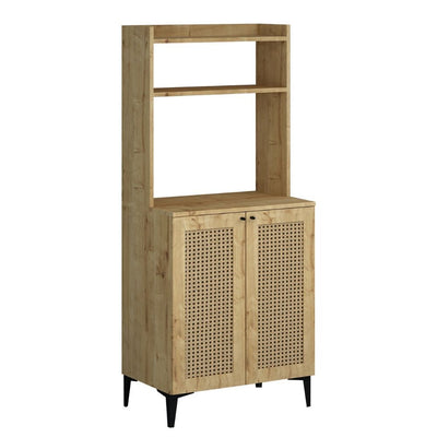 Credenza alta Zanne 2 ante e vani a giorno per forno microonde rovere