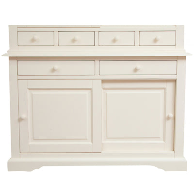 Biscottini Credenza Country in legno massello di tiglio finitura bianca anticata L142xPR50xH225 cm. Made in Italy