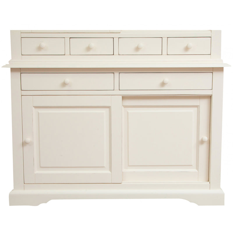 Biscottini Credenza Country in legno massello di tiglio finitura bianca anticata L142xPR50xH225 cm. Made in Italy