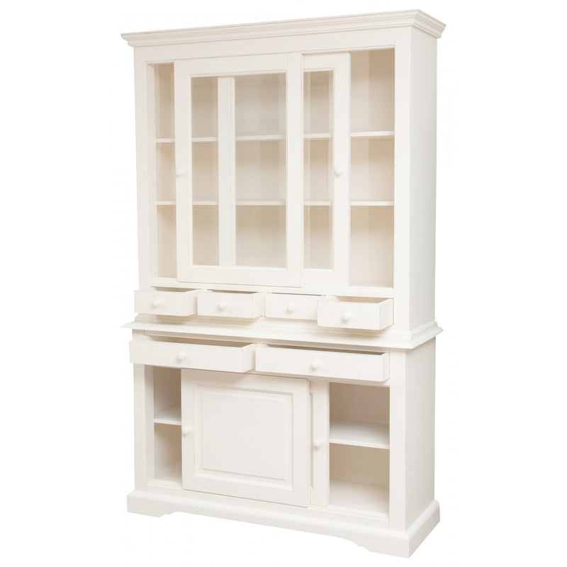 Biscottini Credenza Country in legno massello di tiglio finitura bianca anticata L142xPR50xH225 cm. Made in Italy