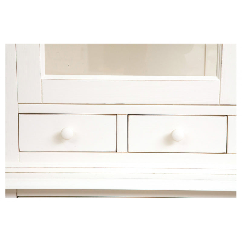 Biscottini Credenza Country in legno massello di tiglio finitura bianca anticata L142xPR50xH225 cm. Made in Italy