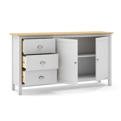 Credenza Misti 2 ante e 3 cassetti in legno massiccio bianco e rovere