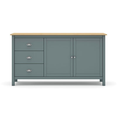 Credenza Misti 2 ante e 3 cassetti in legno massiccio verde khaki e rovere