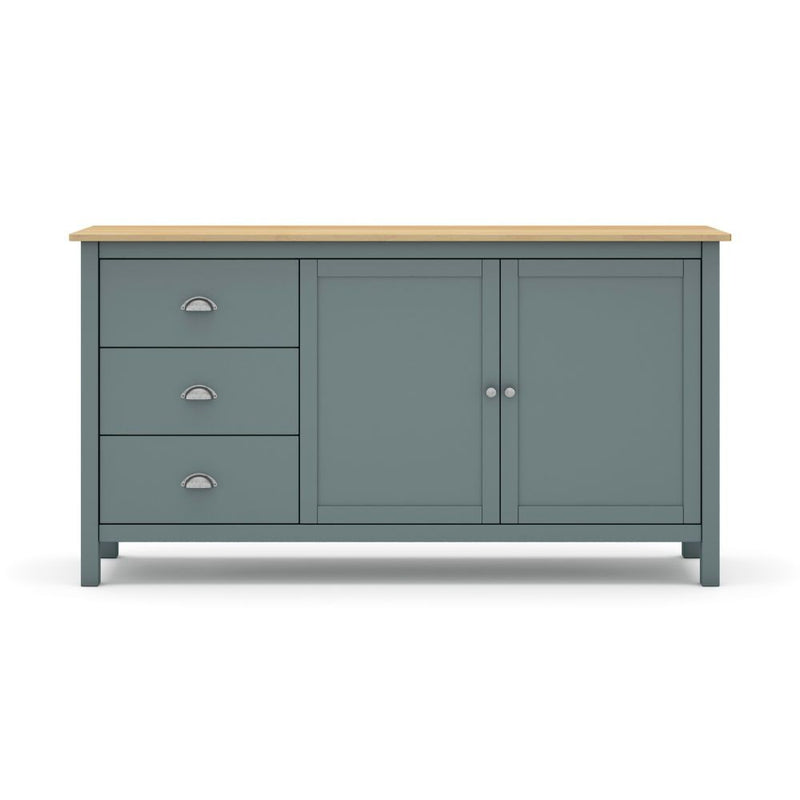 Credenza Misti 2 ante e 3 cassetti in legno massiccio verde khaki e rovere