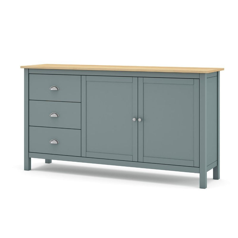 Credenza Misti 2 ante e 3 cassetti in legno massiccio verde khaki e rovere