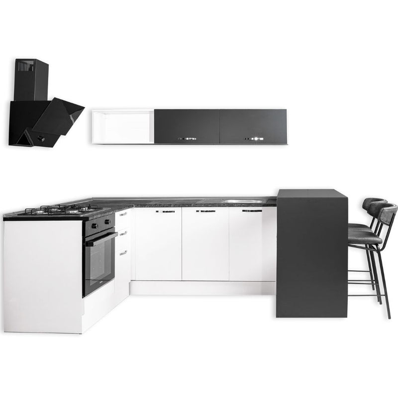 Cucina angolare Matera 180x160 con penisola reversibile bianca e nera